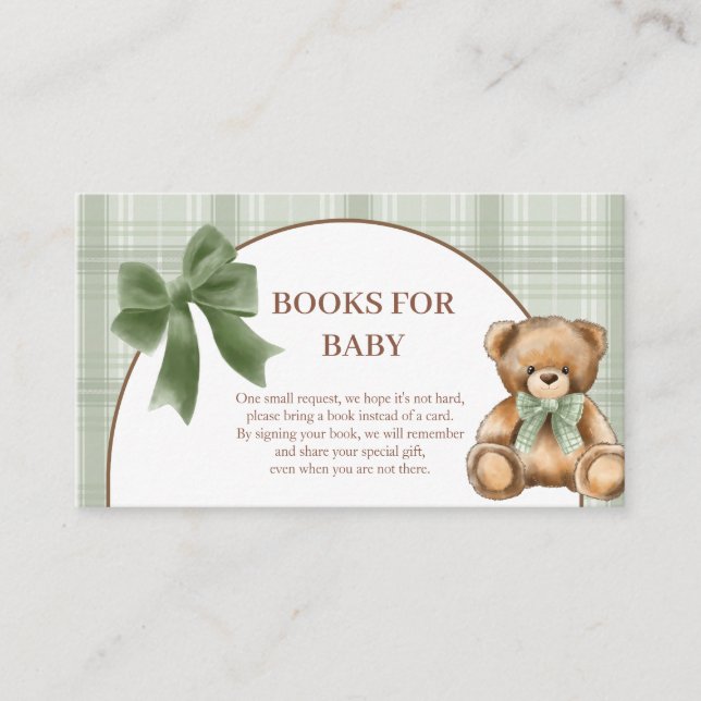 Carte D'accompagnement Ours en peluche chic vert sauge pour bébé (Devant)