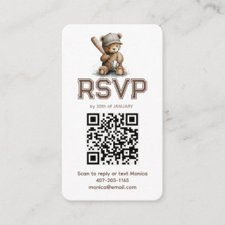 Carte D'accompagnement Ours en peluche de baseball neutre Baby Shower QR 