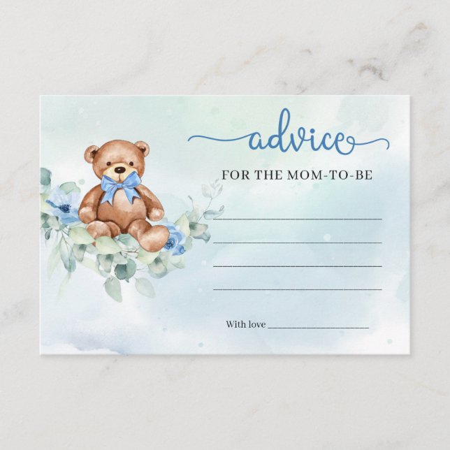 Carte D'accompagnement Ours en peluche fleuri Boho Conseils pour la futur (Devant)