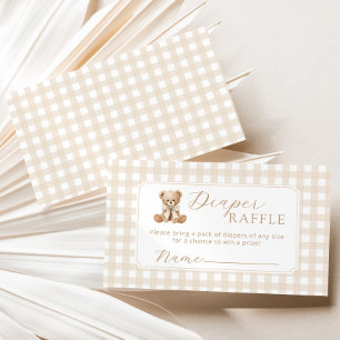 Carte D'accompagnement Ours en peluche raffle couche gingham neutre