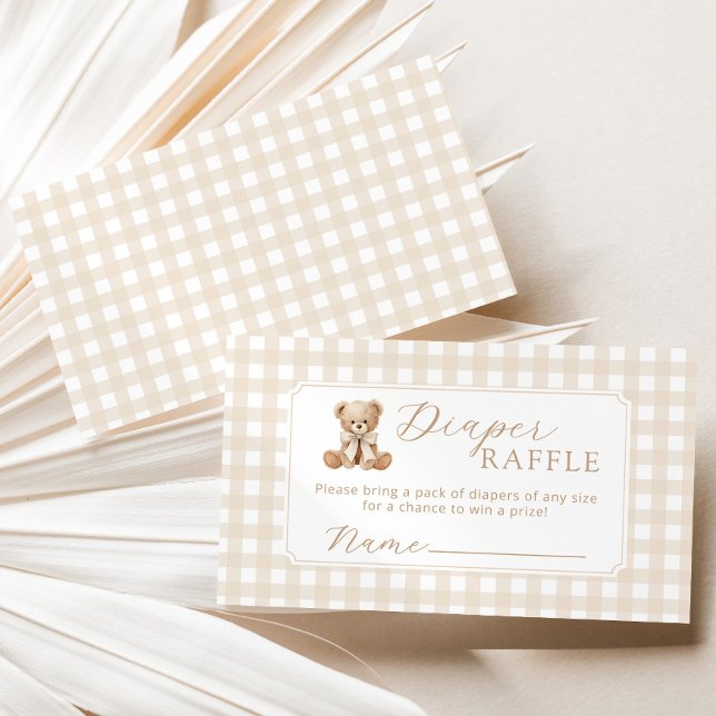 Carte D'accompagnement Ours en peluche raffle couche gingham neutre (Créateur téléchargé)