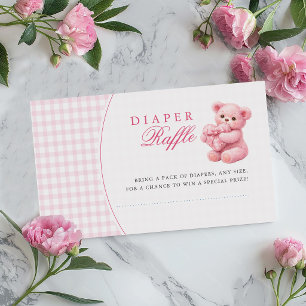 Carte D'accompagnement Ours en peluche rose à carreaux pour Baby Shower n