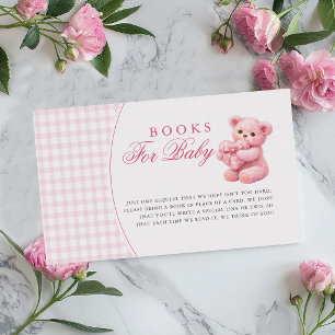 Carte D'accompagnement Ours en peluche rose à carreaux pour Baby Shower n