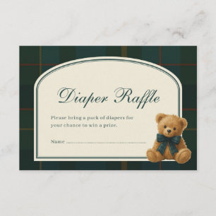 Carte D'accompagnement Ours en peluche tartan Baby Shower Tirage au sort 