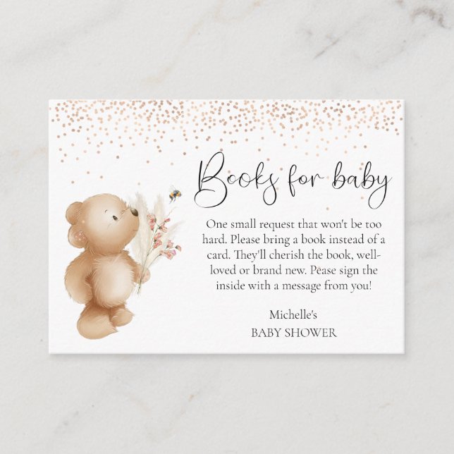 Carte D'accompagnement Ours Et Livres D'Abeilles Pour Le Baby shower (Devant)