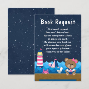 Carte D'accompagnement Ours fille nautique rose et marine Demande de livr