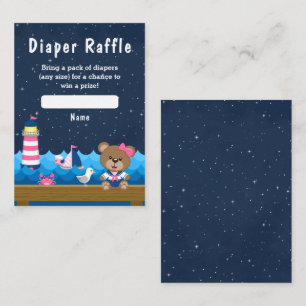 Carte D'accompagnement Ours fille nautique Rose et marine Tombola de couc