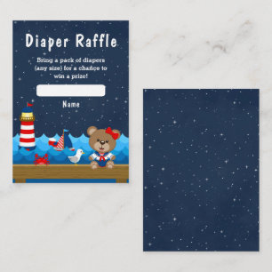 Carte D'accompagnement Ours fille nautique rouge et couche marine Tombola