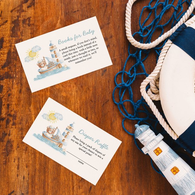 Carte D'accompagnement Ours nautique aquarelle livres de bateau pour bébé (Créateur téléchargé)