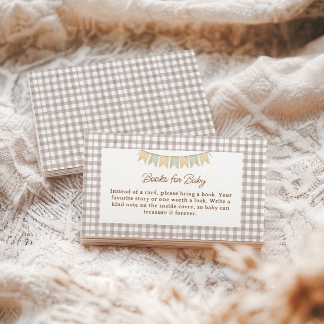 Carte D'accompagnement Ours Rustique Marron Gingham Livres pour Bébé (Rustic Bear Blue Gingham Boy Baby Shower Books for Baby card)