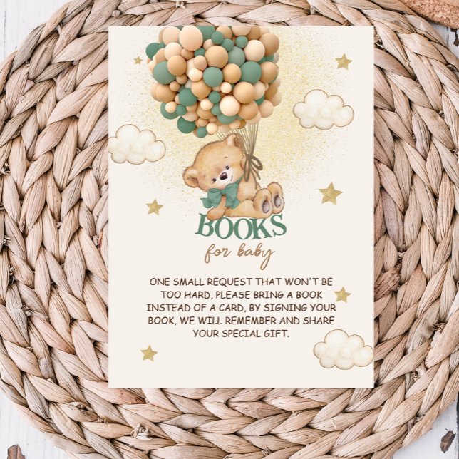 Carte D'accompagnement Ours Vert Ballons Livres pour Bébé (Créateur téléchargé)