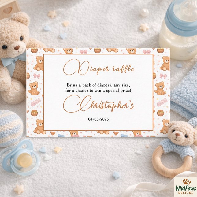 Carte D'accompagnement Ourson Bébé Fête Garçon | Joli Ours Bleu  (Teddy Bear Baby Shower Boy | Cute Blue Bear Enclosure Card
)