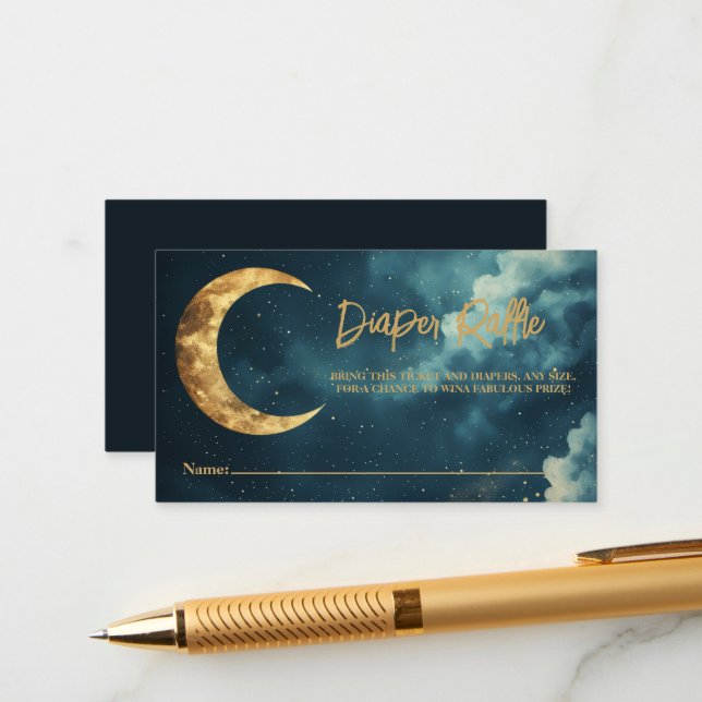 Carte D'accompagnement Over the Moon Diaper Raffle Ticket, Celestial Gold (Devant/Arrière en situation)