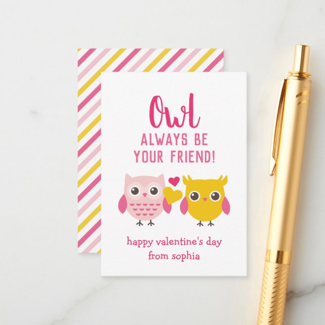 Carte D'accompagnement Owl Be Always Your Friend Kids Valentine's Cards (Devant/Arrière en situation)
