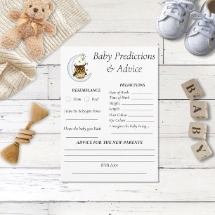 Carte D'accompagnement Owl Moon Blue Cute Stars Baby shower Prédictions
