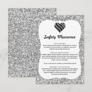 Carte D'accompagnement Paillettes Argentées Cœur Noir & Blanc Mesures de