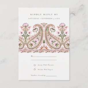 Carte D'accompagnement Paisley Rose Vert Floral Mariage Motif RSVP