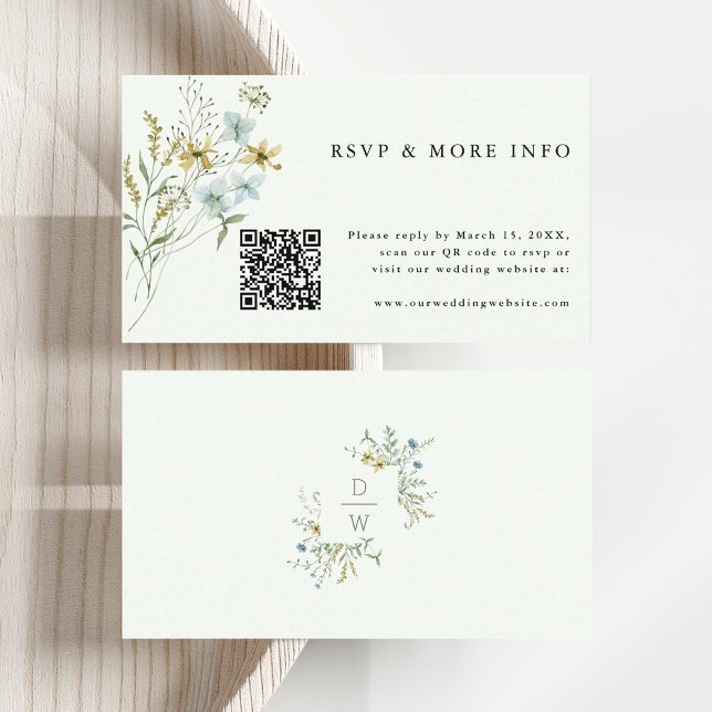 Carte D'accompagnement Pale Green Delicate Fleur sauvage Boho Wedding RSV (Front & Back)