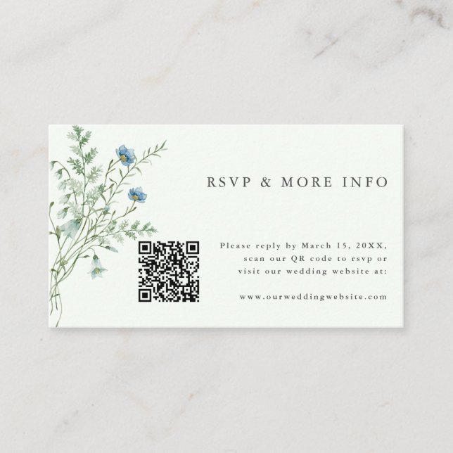Carte D'accompagnement Pale Green Elegant Fleurs sauvages mariage RSVP (Devant)