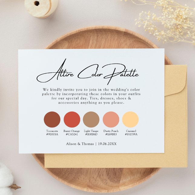 Carte D'accompagnement Palette couleur Mariage orange brulé Boho (Créateur téléchargé)
