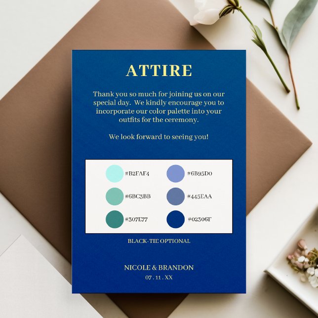 Carte D'accompagnement Palette de couleurs de Mariage bleu et jaune (Blue & Yellow Wedding Attire Color Palette Enclosure Card)