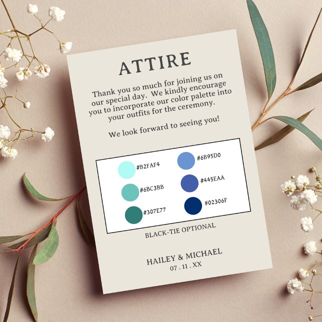 Carte D'accompagnement Palette de couleurs Rétro Mariage Attire (Retro Wedding Attire Color Palette Enclosure Card)