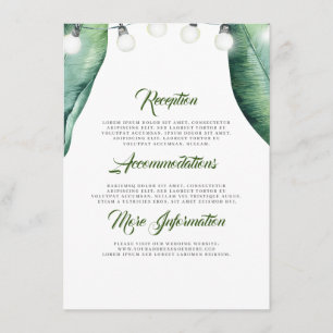 Carte D'accompagnement Palm Feuille String Lights Beach Wedding Détails