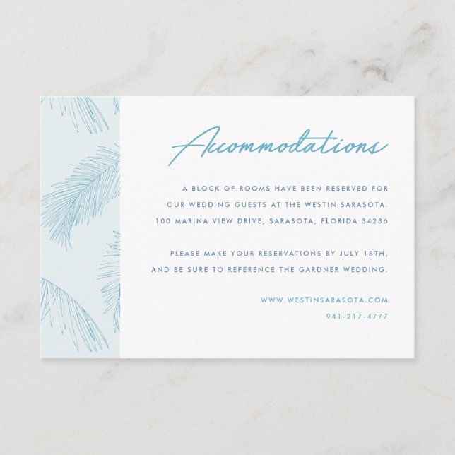 Carte D'accompagnement Palm Feuille Tropical Beach Mariage Hébergements (Devant)