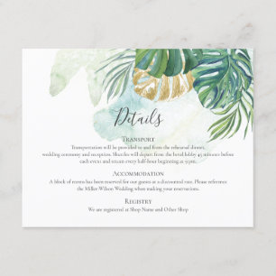 Carte D'accompagnement Palm Feuille Tropical Gold Greenery Mariage