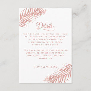 Carte D'accompagnement Palm Leaf Rose Gold White Elegant Wedding Détails