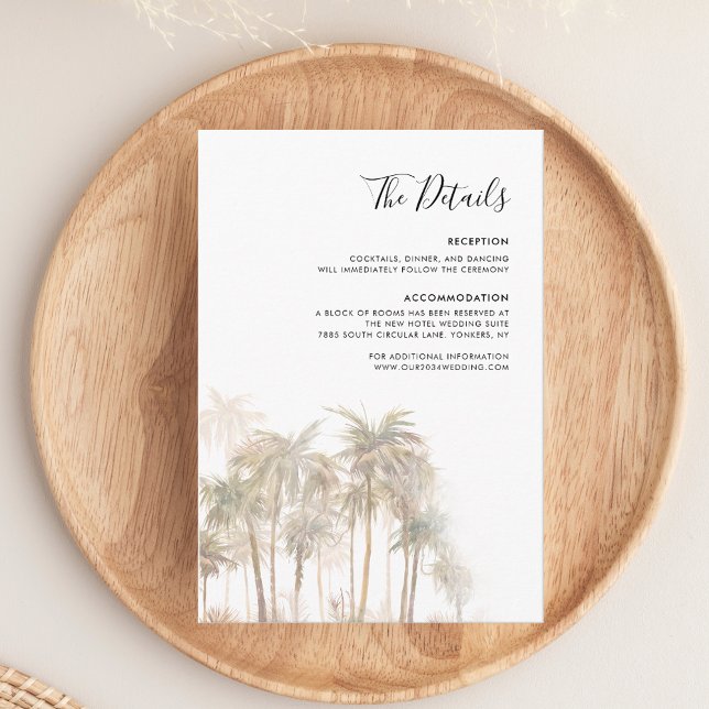 Carte D'accompagnement Palm Tree Beach Détails du mariage (Palm Tree Tropical Beach Wedding Details Enclosure Card)