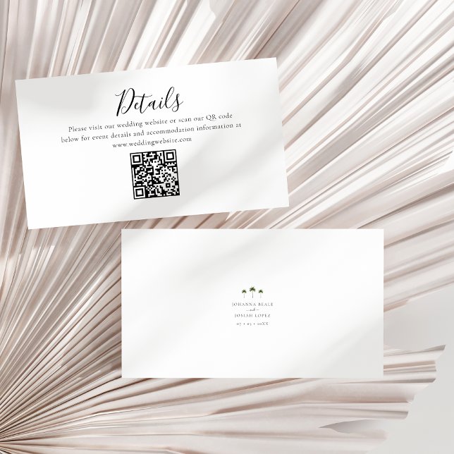 Carte D'accompagnement Palm Tree Minimal Script Details QR Code Wedding (Créateur téléchargé)