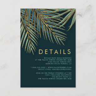 Carte D'accompagnement Palm Tropical moderne Gold Green Beach Mariage