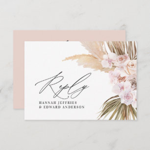 Carte D'accompagnement Palme feuille pampas herbe naturel rose mariage RS