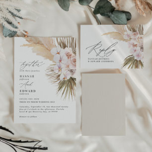 Carte D'accompagnement Palme feuille pampas herbe naturel rose mariage RS