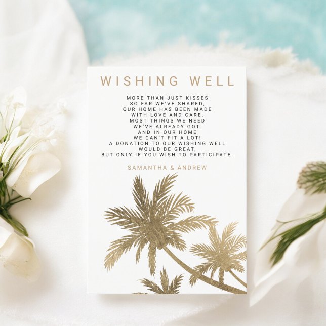 Carte D'accompagnement Palmiers en faux or moderne souhaitant bien mariag (Modern faux gold palm trees wishing well wedding enclosure card)