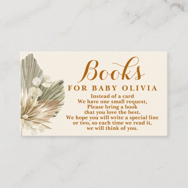 Carte D'accompagnement Palms séchés Lunaria Livres pour Baby Request Card (Devant)