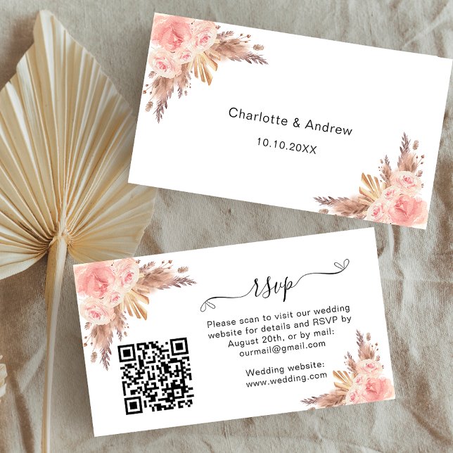 Carte D'accompagnement Pampas blush mariage site de réponse QR code RSVP (Créateur téléchargé)