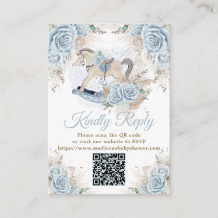 Carte D'accompagnement Pampas Grass Blue Floral Rocse Horse RSVP QR