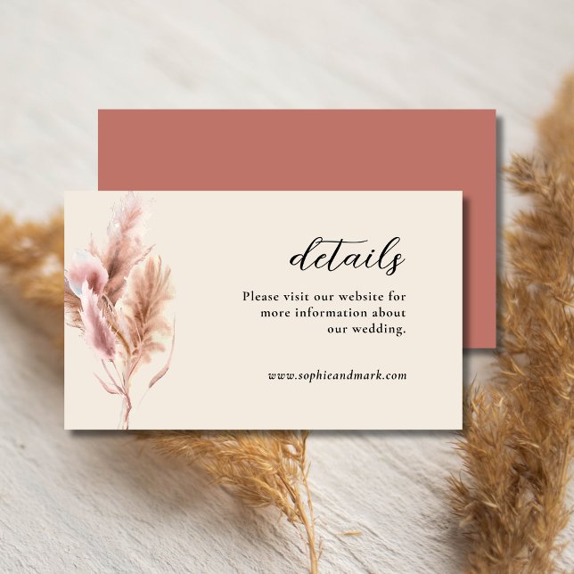 Carte D'accompagnement Pampas Grass Boho Détails du Mariage (Créateur téléchargé)