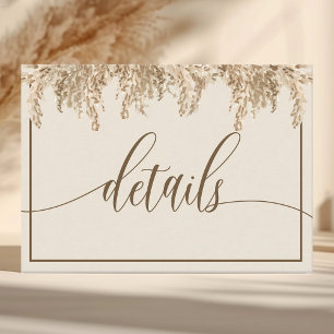 Carte D'accompagnement Pampas Grass Earthy Bohemian Détails du Mariage