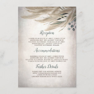 Carte D'accompagnement Pampas Grass Greenery Détails du Mariage Informati