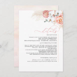 Carte D'accompagnement Pampas Grass Pink Blush Détails du Mariage
