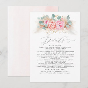 Carte D'accompagnement Pampas rose Floral Grass Détails du Mariage