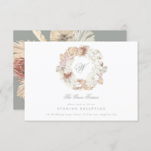 Carte D'accompagnement Pampas Wreath Moss Sage Green Monogram Elegant