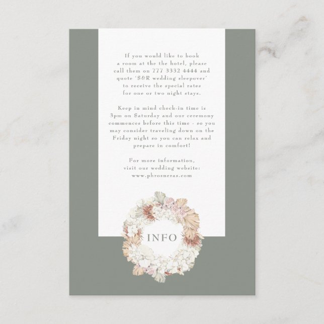 Carte D'accompagnement Pampas Wreath Moss Sonde Vert Monogramme Simple (Devant)