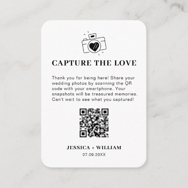 Carte D'accompagnement Panneau de code QR Capture the Love minimaliste (Devant)