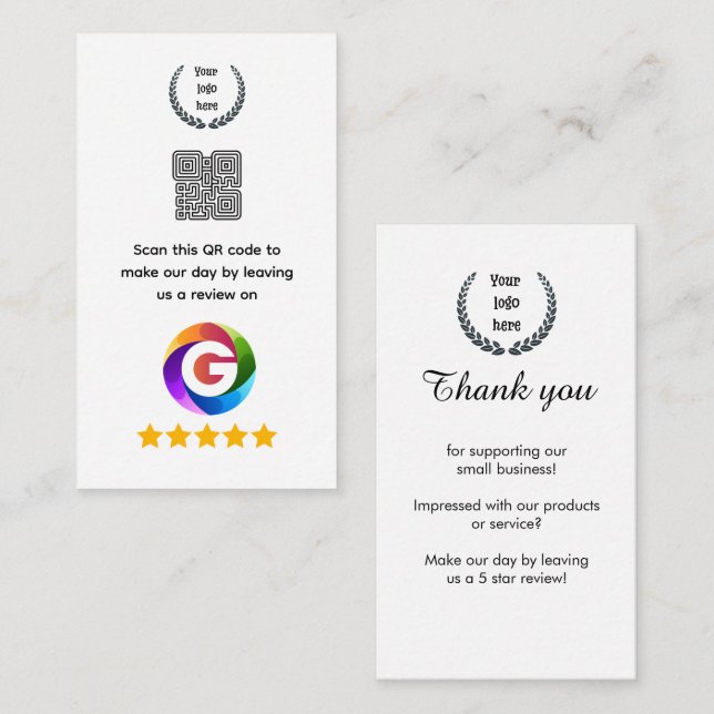 Carte D'accompagnement Panneau de table Google Reviews | Socle de code QR (Devant / Derrière)