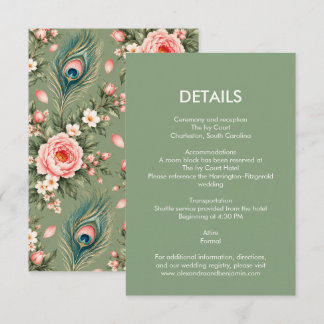 Carte D'accompagnement Paon Botanique de Mariage | Floral Vintage