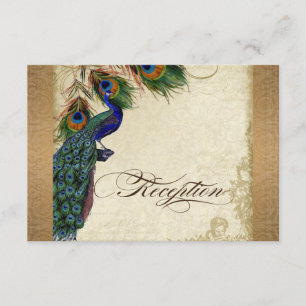 Carte D'accompagnement Paon & Plumes Aspect Doré Vintage Damassé Tourbill